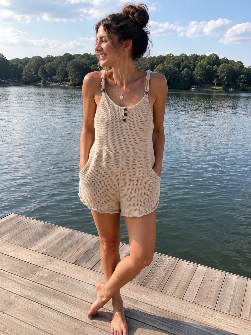 Free People Knit Beach Romper - Cream Sz Small